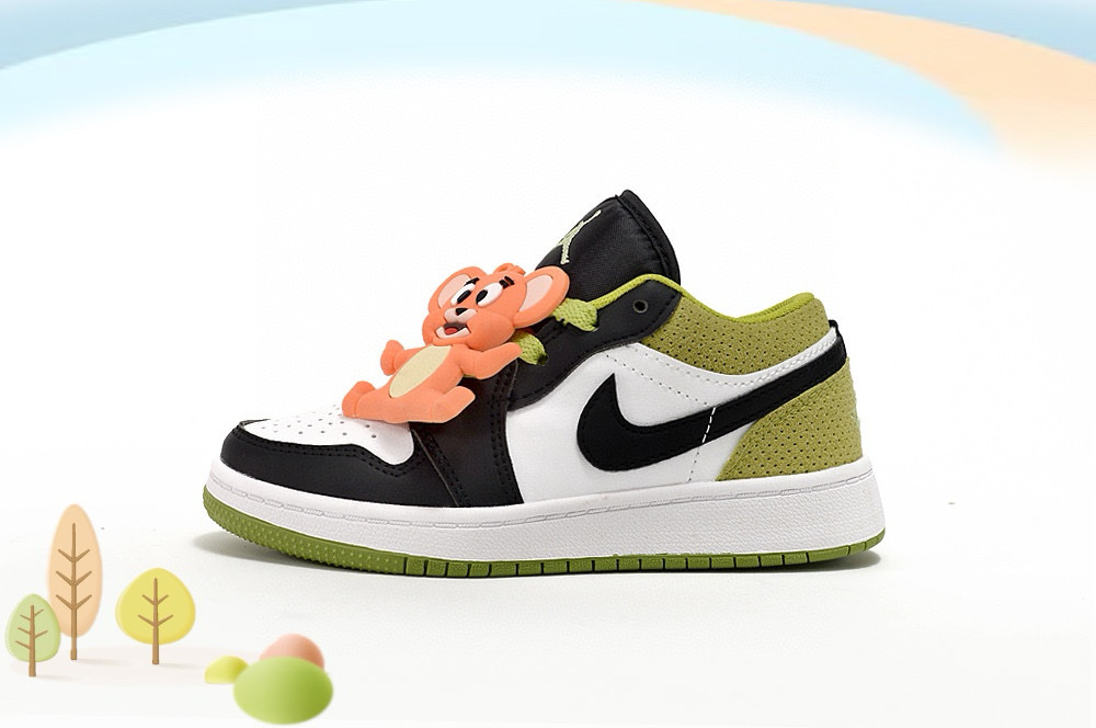 Youth Running Weapon Air Jordan 1 White/Green/Black Shoes 0702
